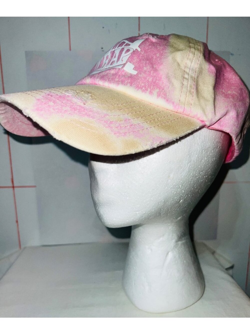 Trap House Pink & Cream Distressed Tie-Dye Baseball Cap Adjustable Strap